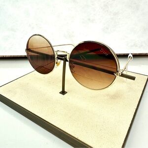 Christian Dior Round Gradient Sunglasses CD50031U Gold, Retro Lennon Style